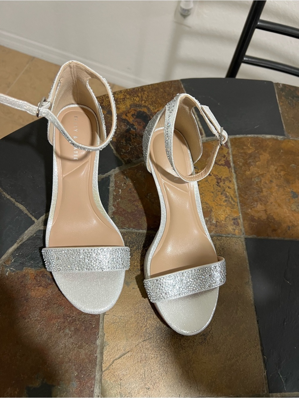 Kelly & Katie Silver Crystal Ankle-Strap Heels